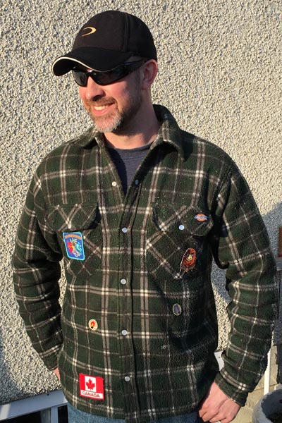 Steve showing off his patch covered jacket.