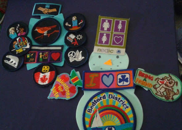 Colourful patches make a snowman