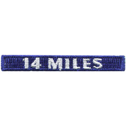 14 Miles is stitched in white on a blue rectangle.