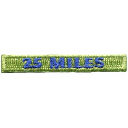 The words 25 Miles are stitched in blue on a green rectangle.