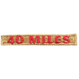 The words 40 Miles are stitched in red over a cream background.