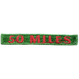 The words 50 Miles are stitched in red on a green background.