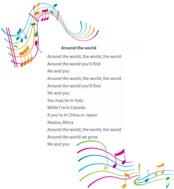 The lyrics to the song Around the World.