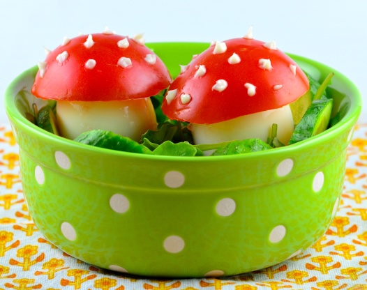 A creative salad made to look like toadstools.