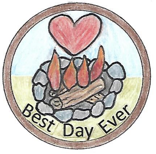A drawing of a campfire with the words Best Day Ever under it.