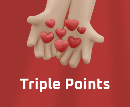 The words triple points are under two open hands holding hearts.