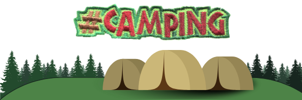 hashtag camping above trees and tents