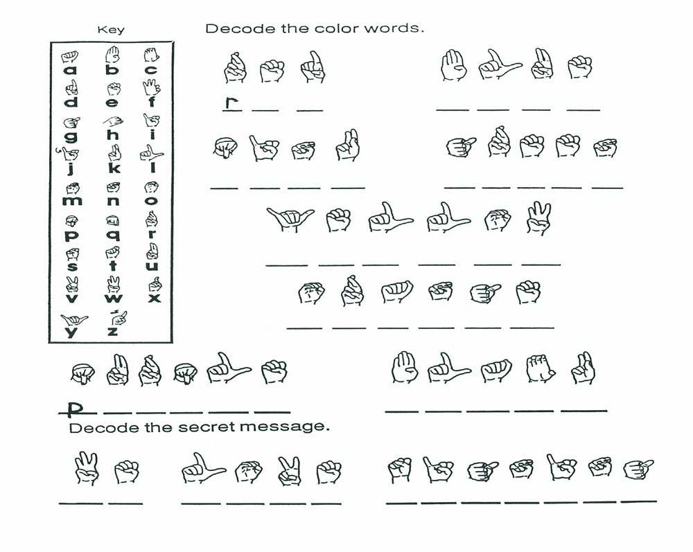 Decode the colour words or secret message with Sign Language.