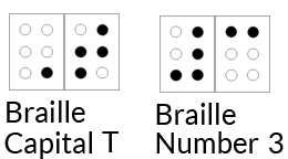 A diagram explaining Braille capital letter and number signs.