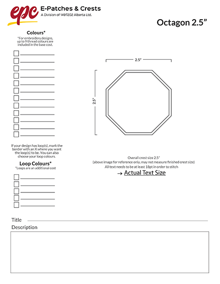 A 2.5-inch octagon patch template.