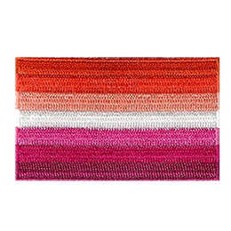 The lesbian pride flag displays horizontal stripes of various tones of red, orange, white, and pink.