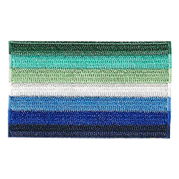 The gay pride flag displays horizontal stripes of various tones of green, white, and blue.