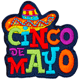 The words cinco de mayo under a sombrero.