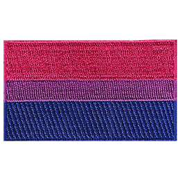 The bisexual pride flag displays 3 horizontal stripes: a wide pink, a thin purple, and a wide blue.