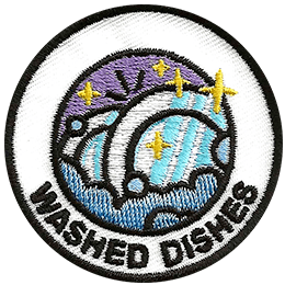 The words Washed Dishes are beneath two plates being washed.