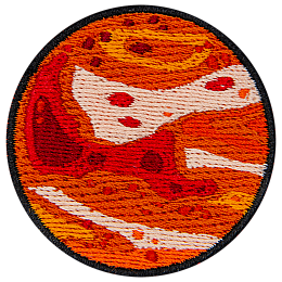 The planet Mars in brilliant oranges and reds.