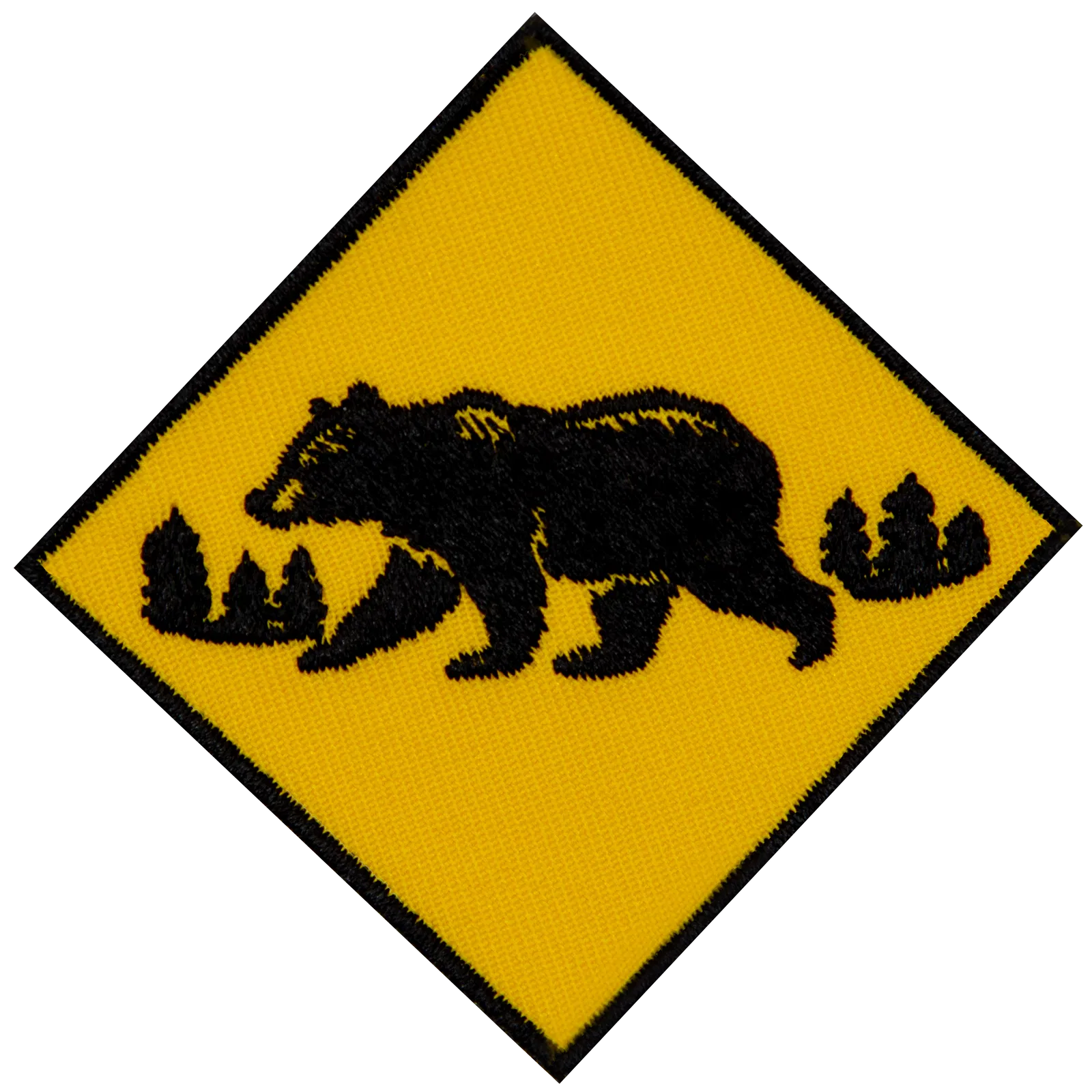 A bear on a yellow sign.