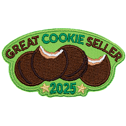 The words Great Cookie Seller 2025 are around mint cookies.