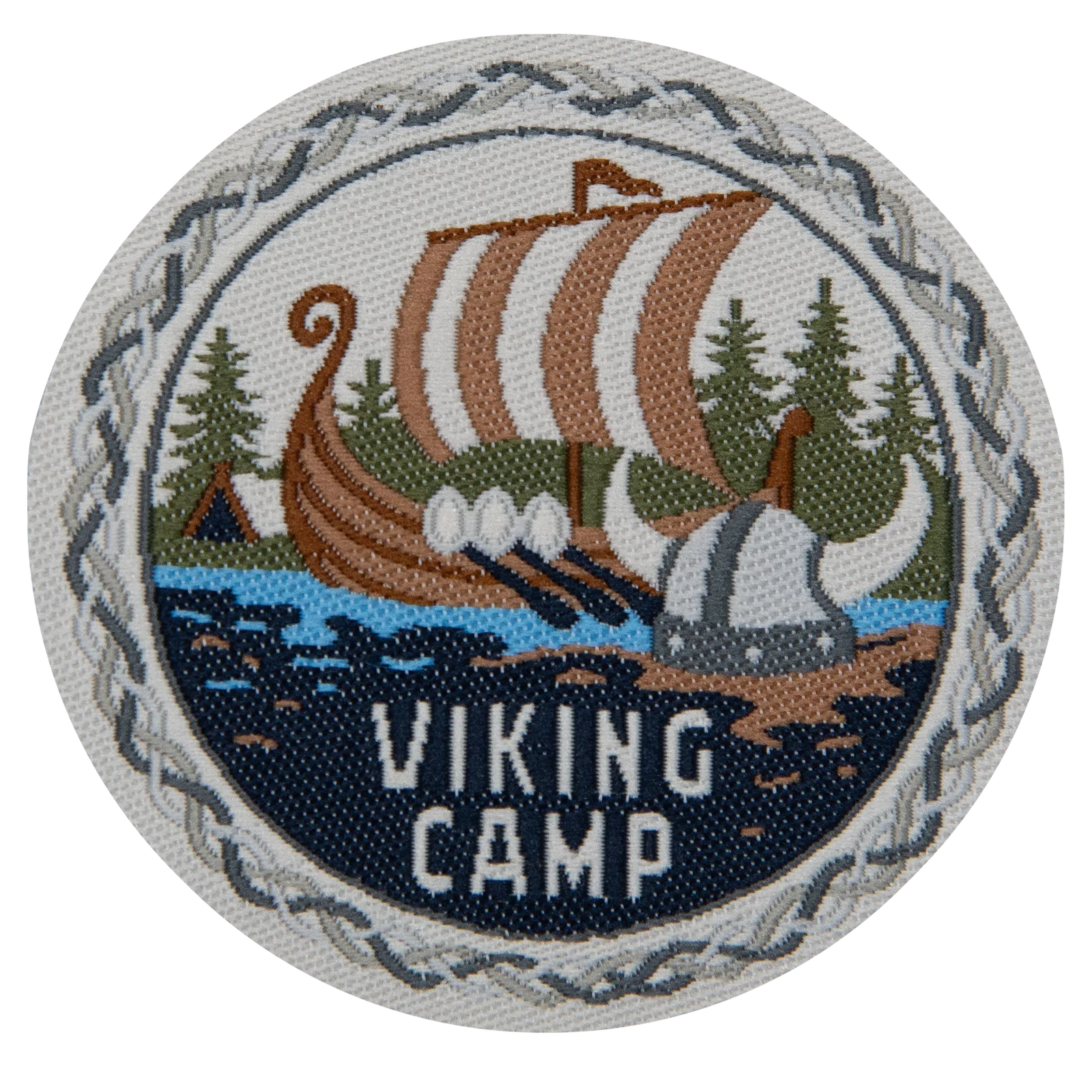 The words Viking Camp beneath a viking ship and horned helmet. 