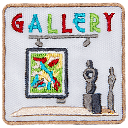 The word Gallery above an abstract sculpture and painting.