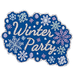 The words Winter Party surrounded by snowflakes. 