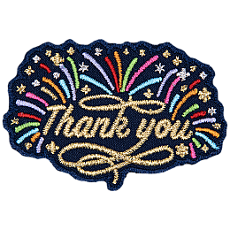 The words Thank You with rainbow sparkles. 