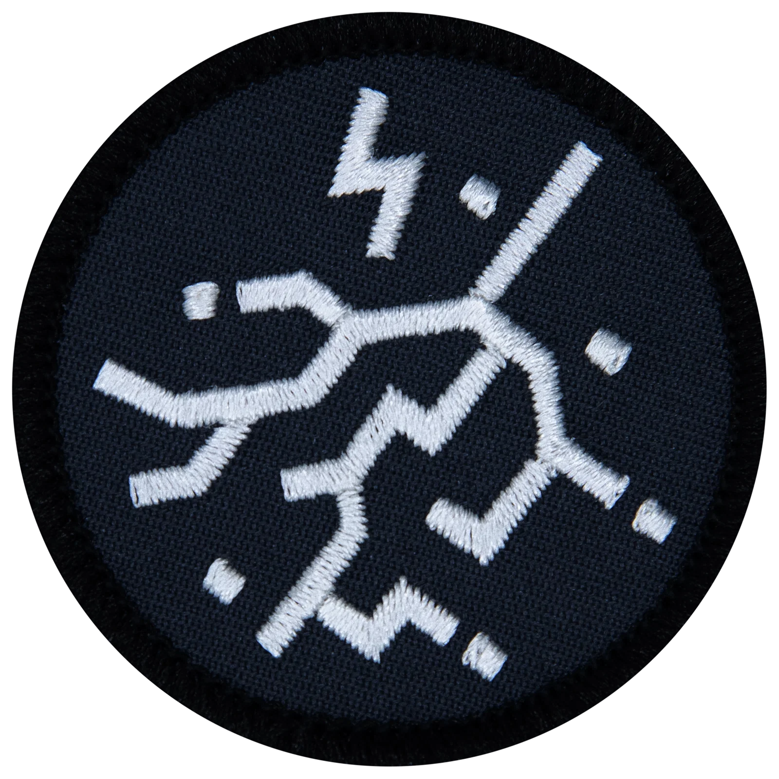 A stylized lightning strike on a black patch. 