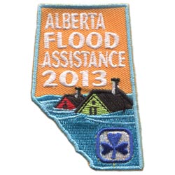 The words Alberta Flood Assistance 2013 on the province of Alberta.