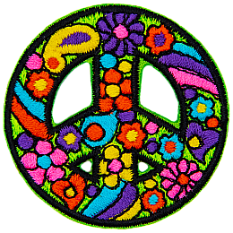 A peace symbol with flowers inside it. 
