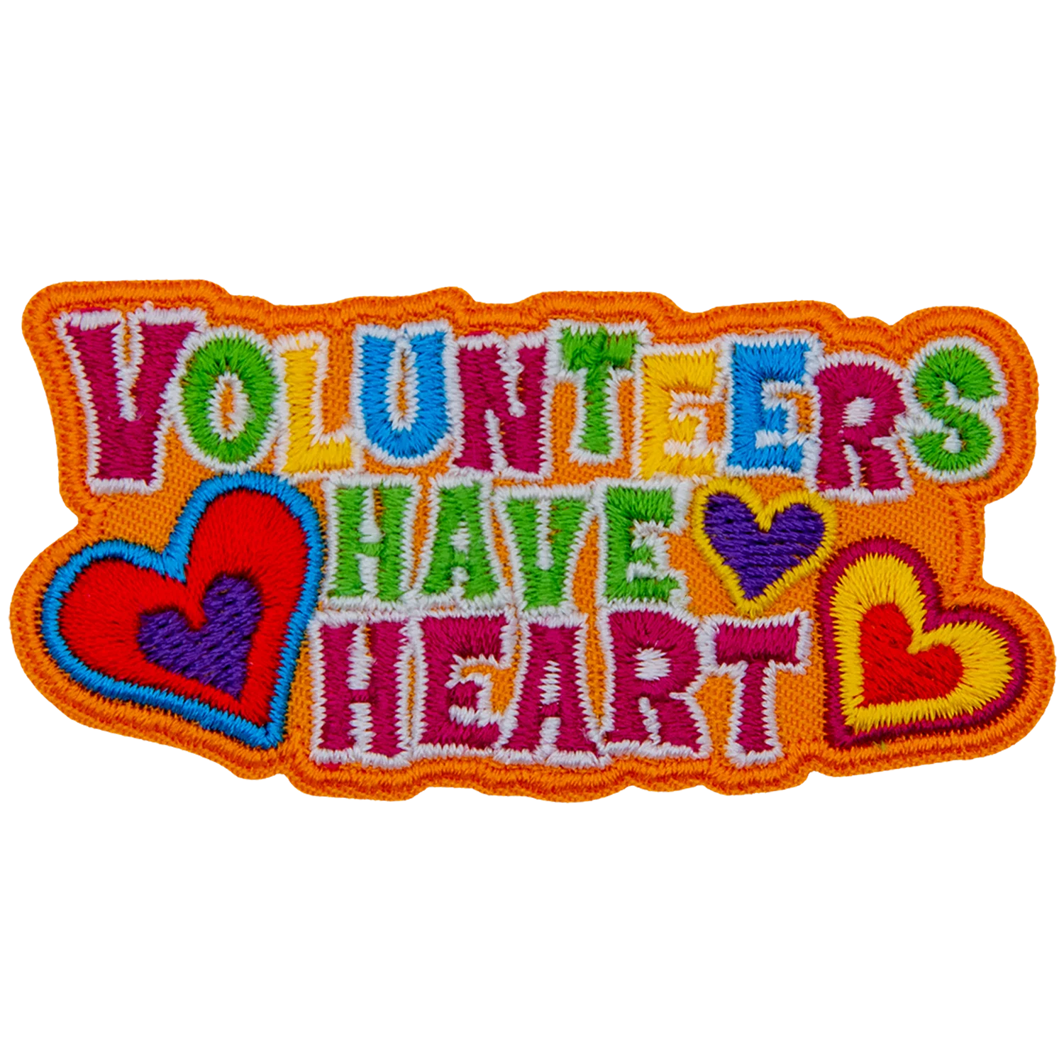 The words Volunteers Have Heart surrounded by hearts. 