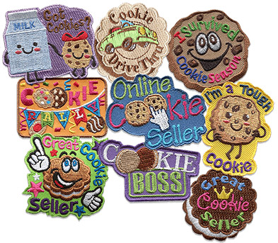 A collection of cookie-themed patches from E-Patches and Crests' store.