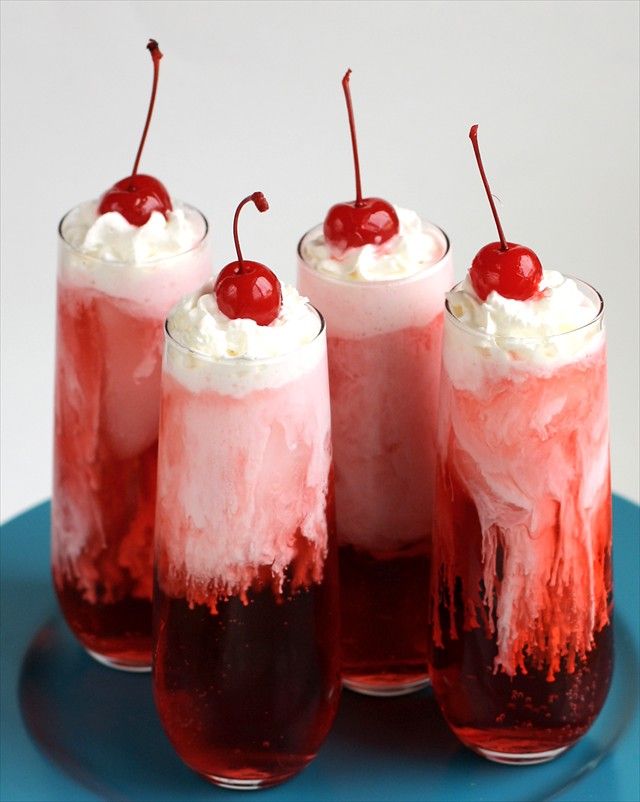 A homemade Italian float with a cherry on top.