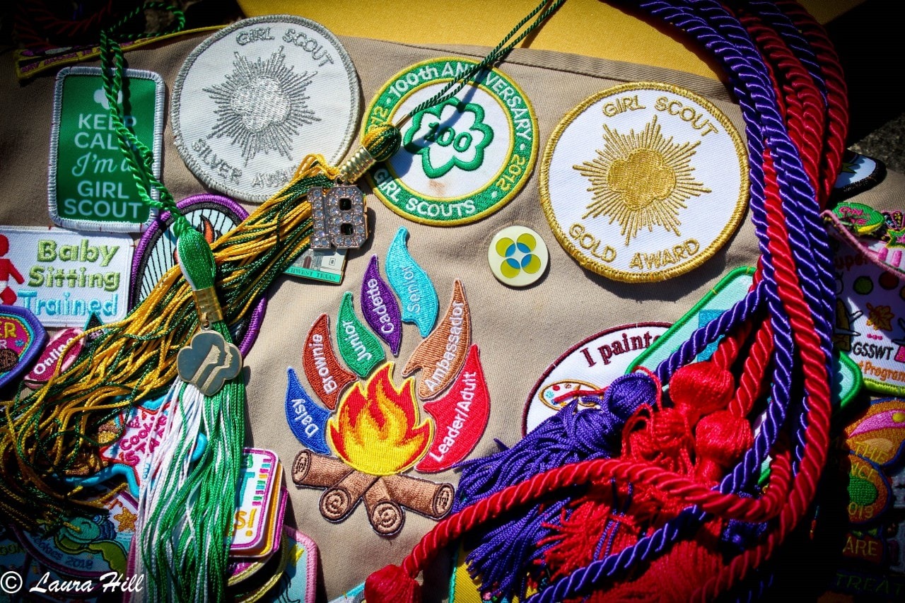 The flames of scouting patch on a sash.
