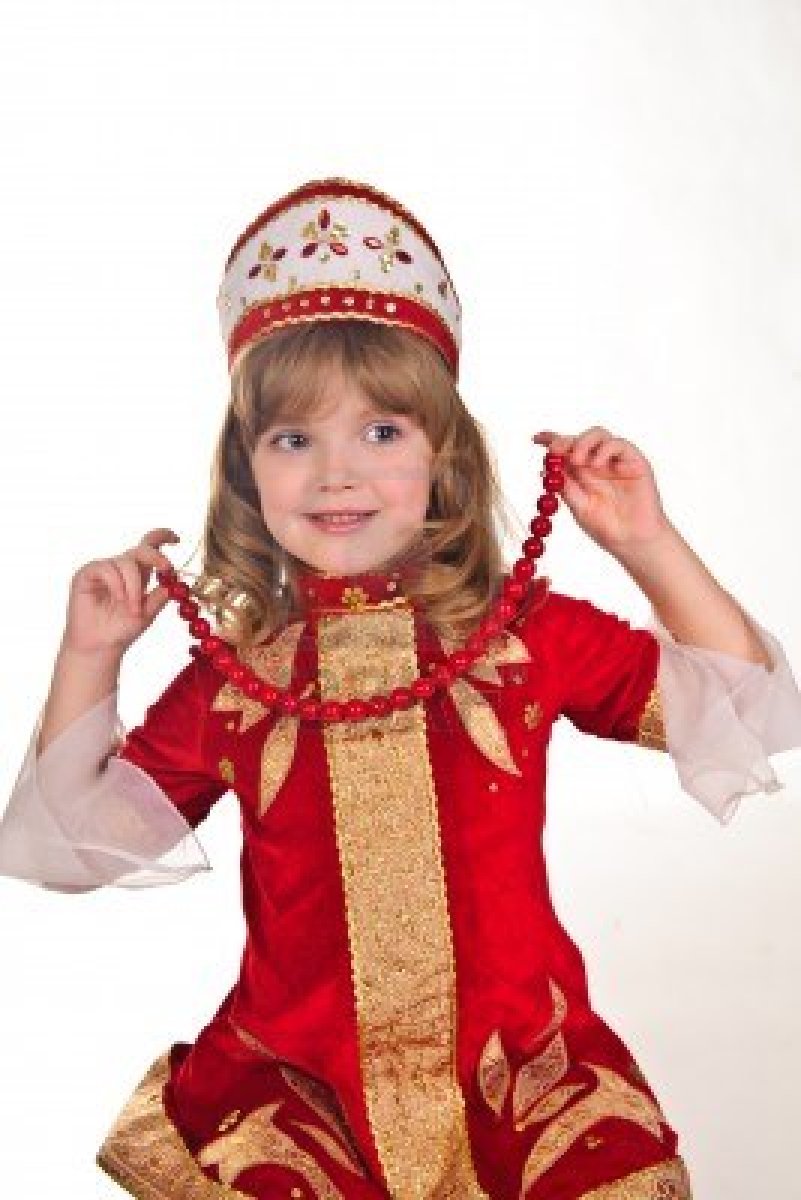A young girl in a Russian costume.