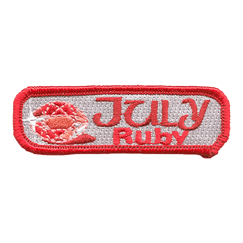 The words July Ruby next to a ruby.
