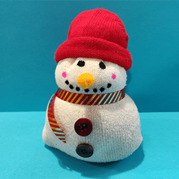 A snowman made from a sock.