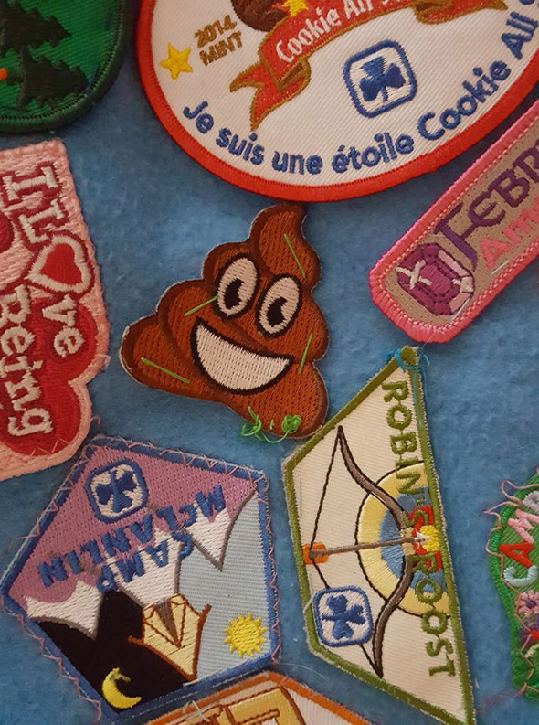 Patches on a sky blue trefoil